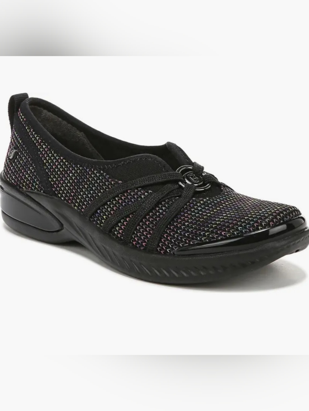 Bzees Women's Niche Slip-On Flat, Black Knit with Multicolor Stitching